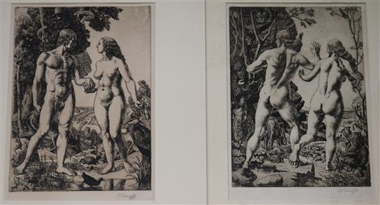 Charles Frederick Tunnicliffe (1901-1979) Adam & Eve - Paradise & Expulsion, 11 x 8in. unframed.